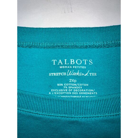 Talbots Women's Plus Size 2Xp Top Stretch Weekend Tee Button Accent Teal - Picture 4 of 6